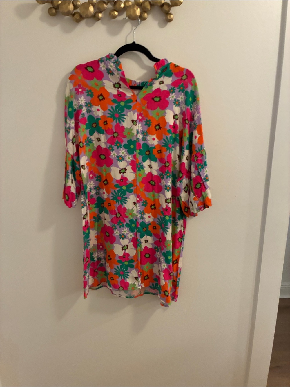 Vibrant Floral Tunic Dress - Pink, Orange & Green